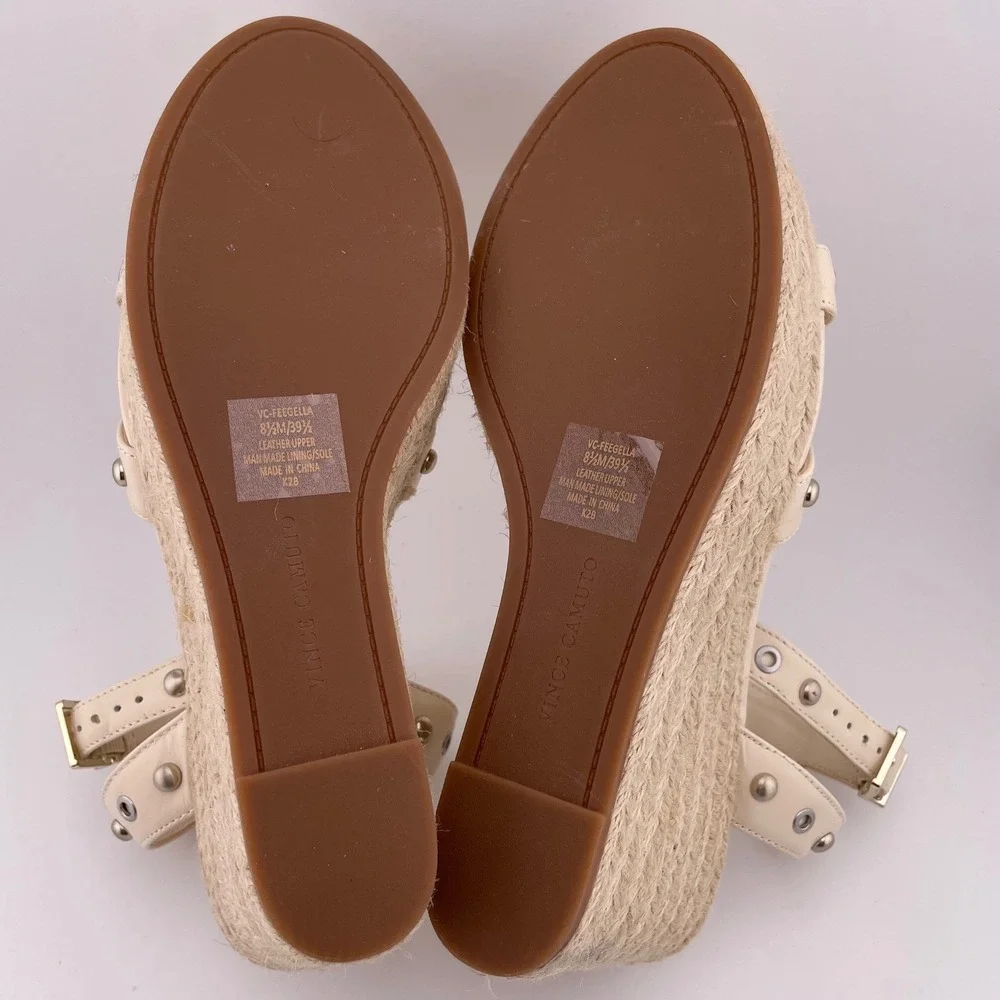 Vince Camuto Cream Studded Feegella Espadrille Wedge Sandals Women's Size‎ 8.5